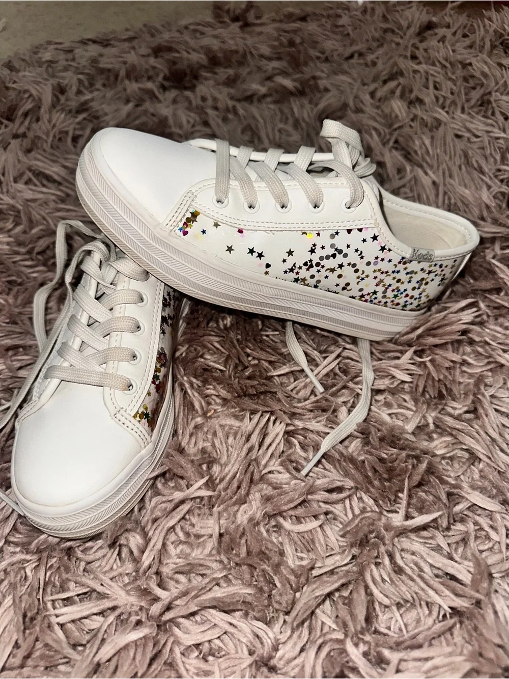 Keds White Low-Top Sneakers with Multicolor Star and Confetti Print